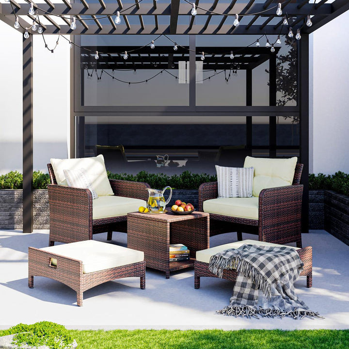 Pamapic Rattan Patio Chairs with Ottoman (5 Pieces)