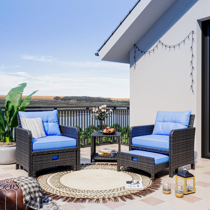 Pamapic Rattan Patio Chairs with Ottoman (5 Pieces)