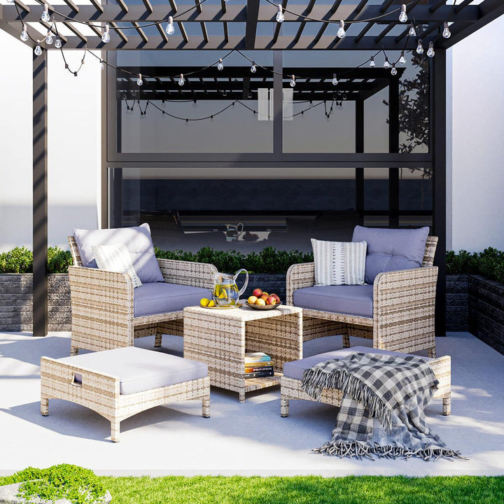 Pamapic Rattan Patio Chairs with Ottoman (5 Pieces)