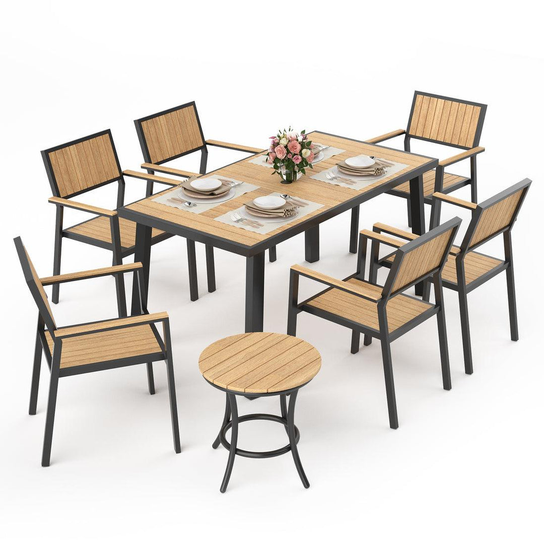 Pamapic Aluminum and Plastic-Wood Outdoor Dining Table Set (8 Pieces)