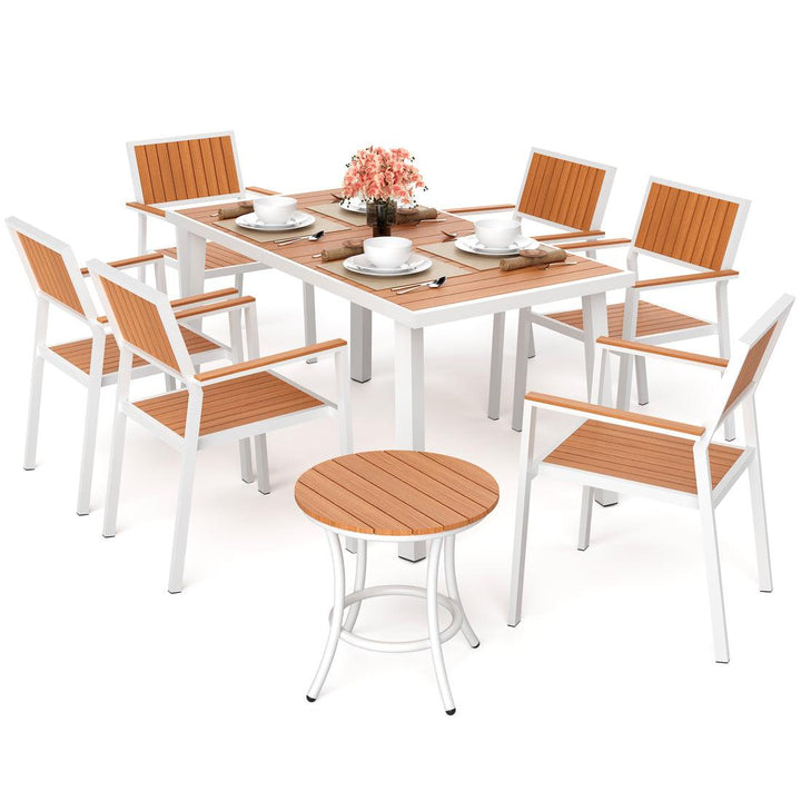 Pamapic Aluminum and Plastic-Wood Outdoor Dining Table Set (8 Pieces)