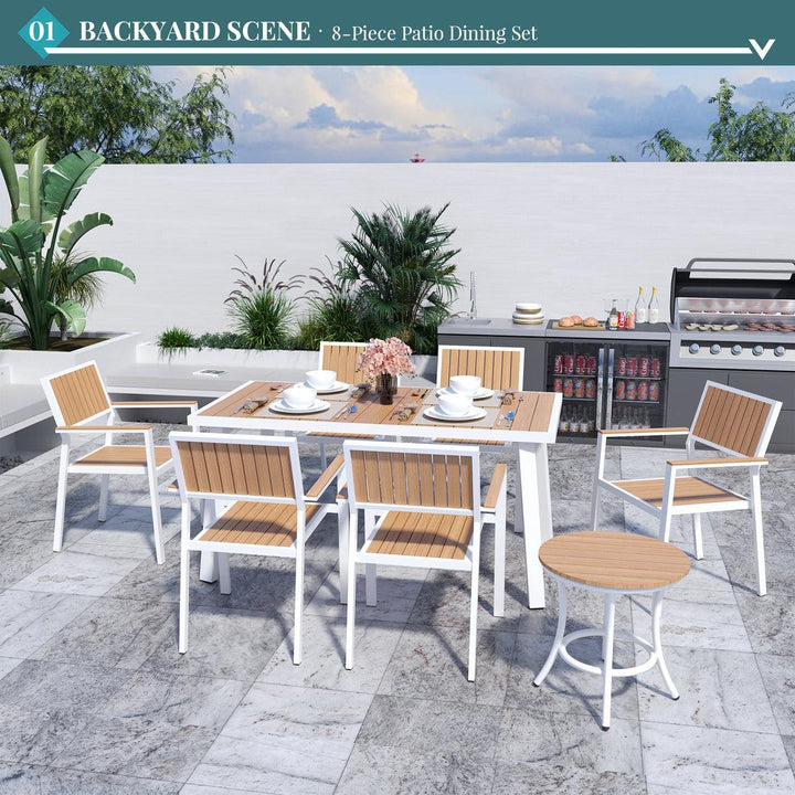 Pamapic Aluminum and Plastic-Wood Outdoor Dining Table Set (8 Pieces)