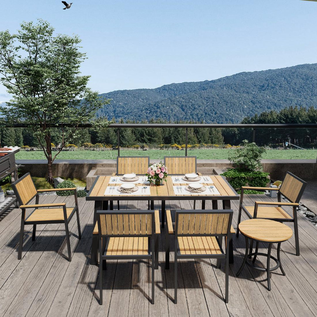 Pamapic Aluminum and Plastic-Wood Outdoor Dining Table Set (8 Pieces)