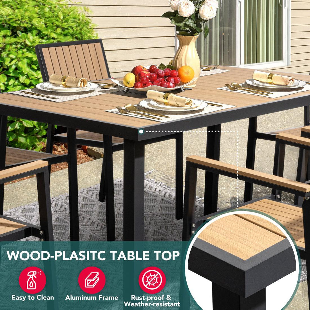 Pamapic Aluminum and Plastic-Wood Outdoor Dining Table Set (8 Pieces)