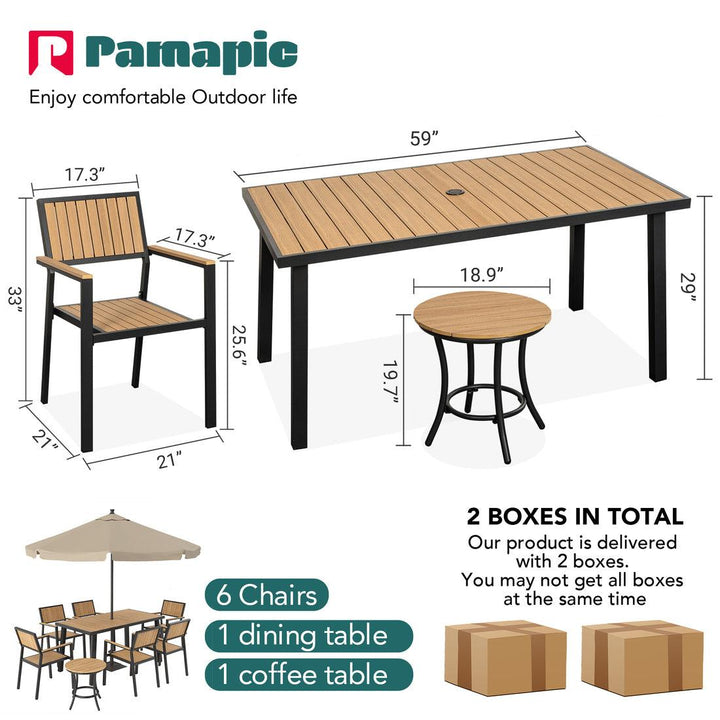 Pamapic Aluminum and Plastic-Wood Outdoor Dining Table Set (8 Pieces)