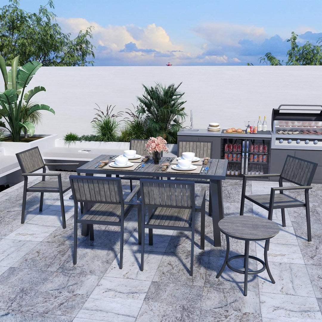 Pamapic Aluminum and Plastic-Wood Outdoor Dining Table Set (8 Pieces)