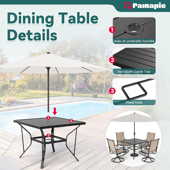 Pamapic Textilene Outdoor Dining Table with 4 Swivel Chairs (5 Pieces)