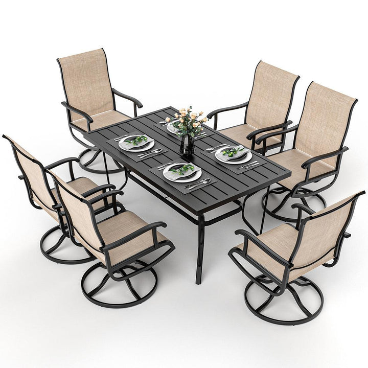 Pamapic Textilene Dining Table with 6 Swivel Chairs (7 Pieces)