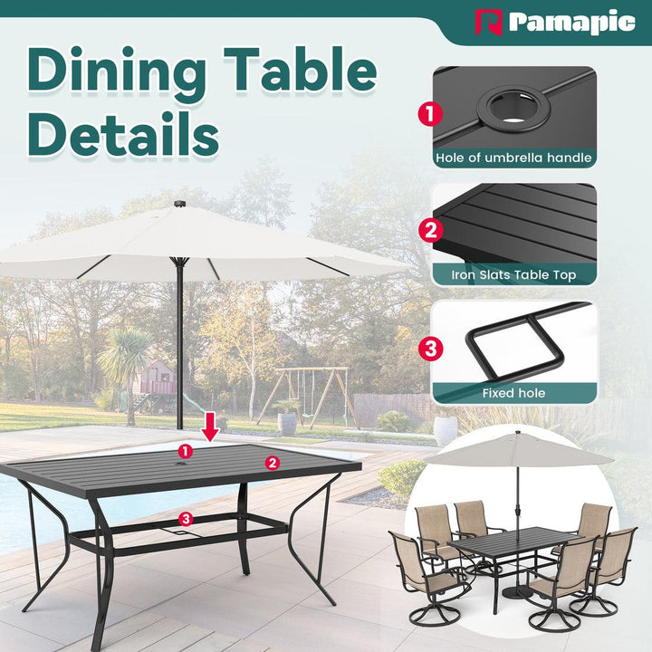 Pamapic Textilene Dining Table with 6 Swivel Chairs (7 Pieces)