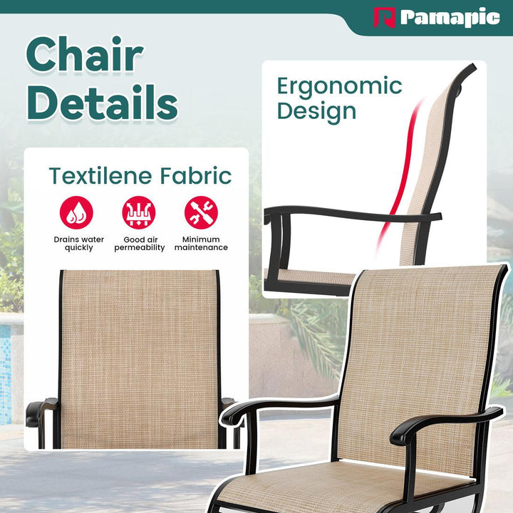 Pamapic Textilene Dining Table with 6 Swivel Chairs (7 Pieces)