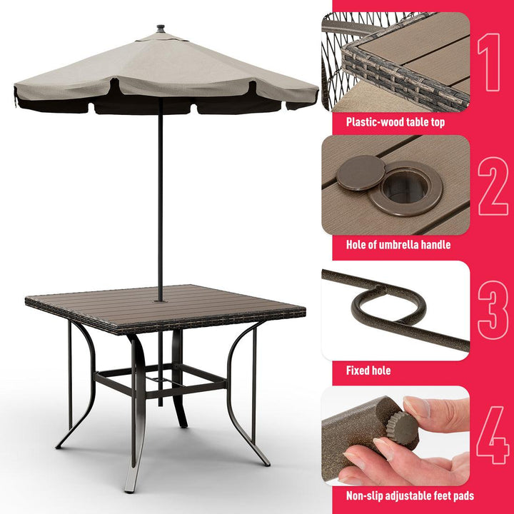 5 piece patio furniture with umbrella Pamapic Outdoor Dining Sets for 4 with Iron Frame & Rattan Backrest Brown