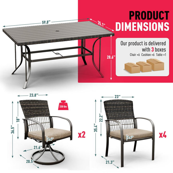 Pamapic Dining Table with 2 Swivel Chairs (7 Pieces)