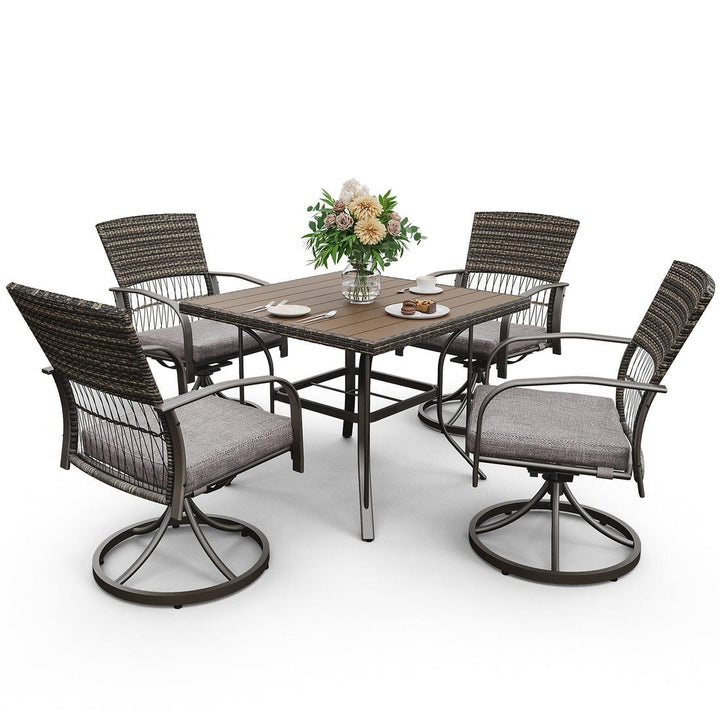 Pamapic Outdoor Dining Table with 4 Swivel Chairs (5 Pieces)