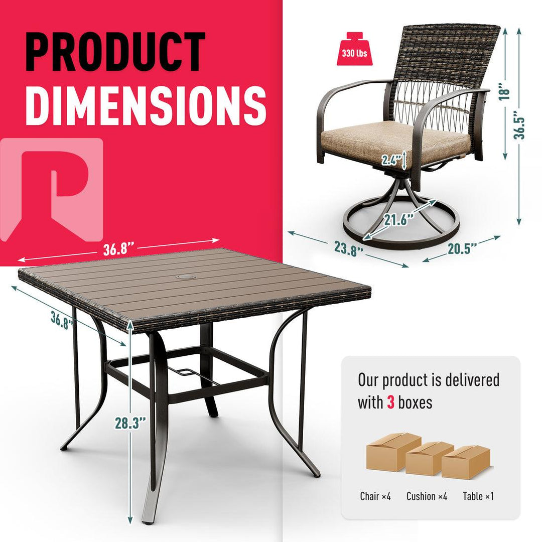 Pamapic Outdoor Dining Table with 4 Swivel Chairs (5 Pieces)