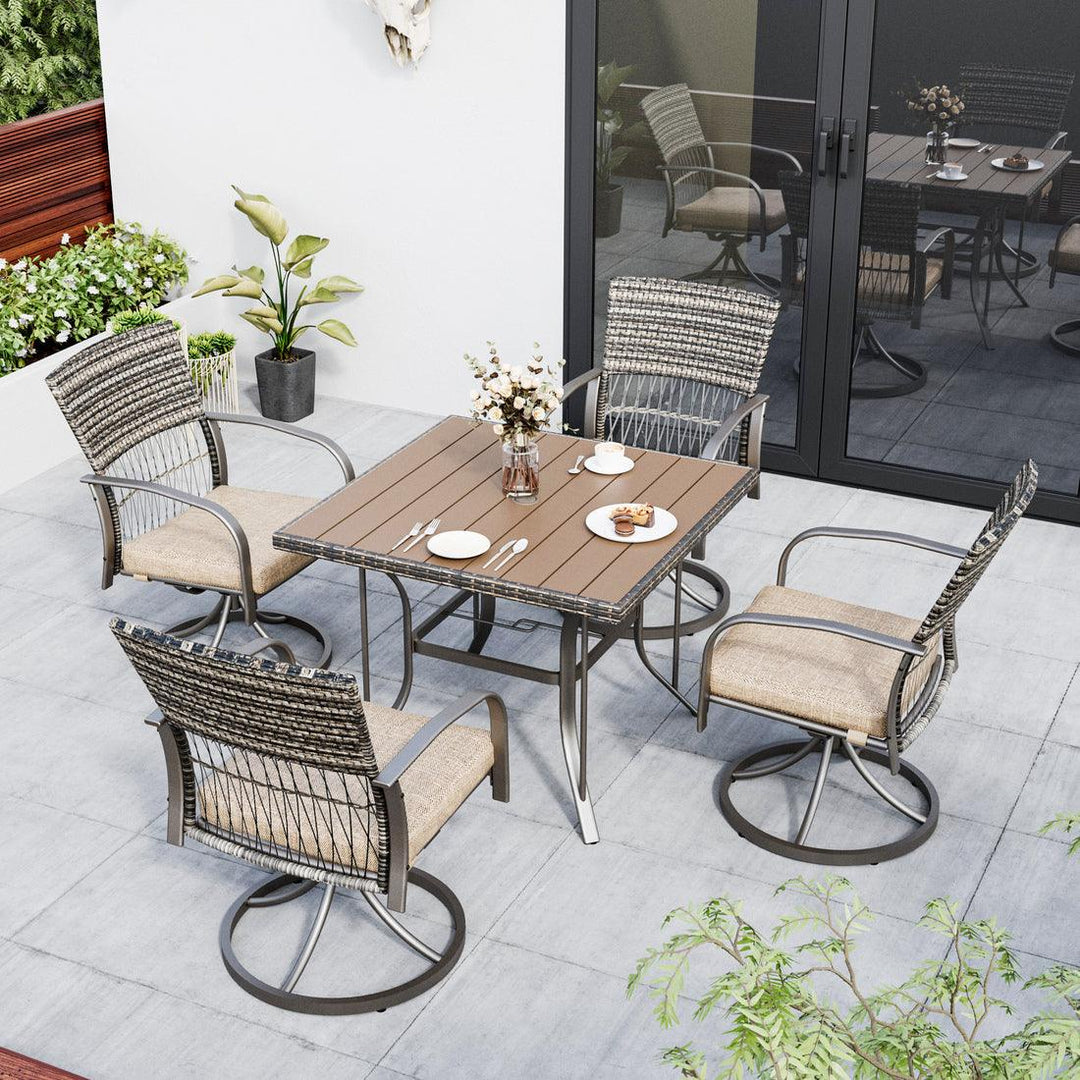 Pamapic Outdoor Dining Table with 4 Swivel Chairs (5 Pieces)