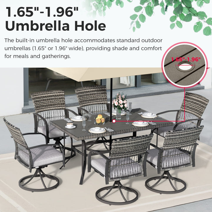 Pamapic Dining Table with 6 Swivel Chairs (7 Pieces)