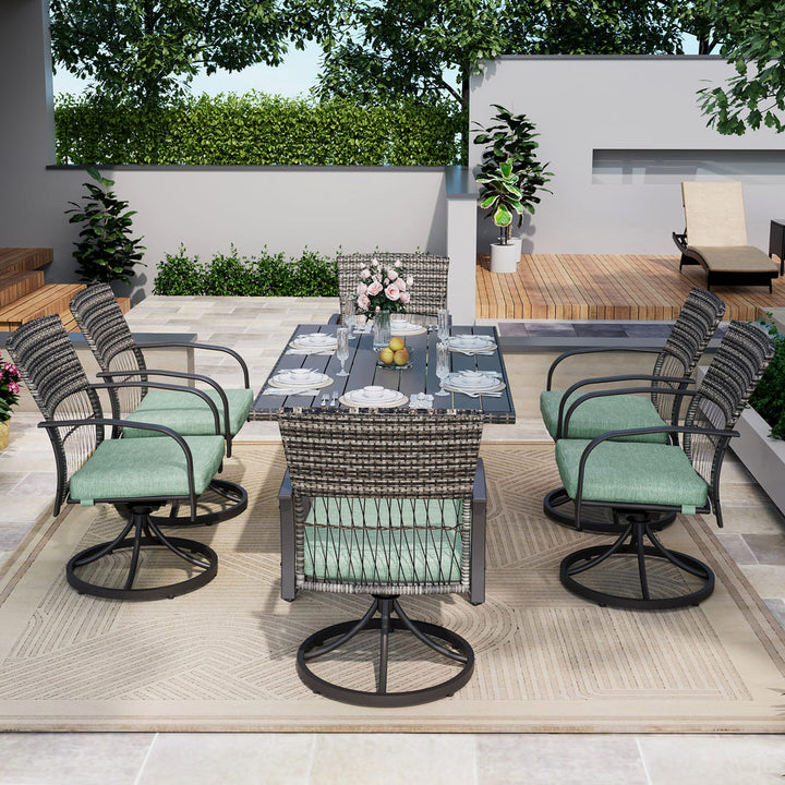 Pamapic Dining Table with 6 Swivel Chairs (7 Pieces)