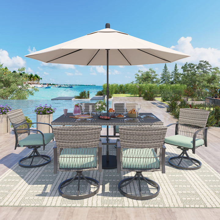 Pamapic Dining Table with 6 Swivel Chairs (7 Pieces)