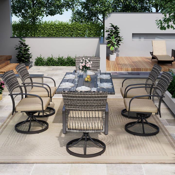Pamapic Dining Table with 6 Swivel Chairs (7 Pieces)