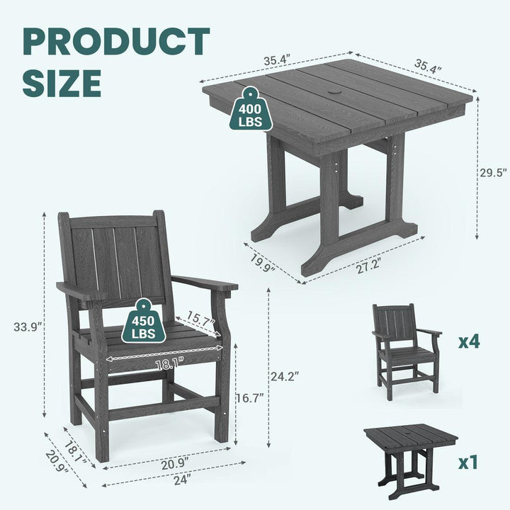 Pamapic HDPE Outdoor Dining Set (5 Pieces)