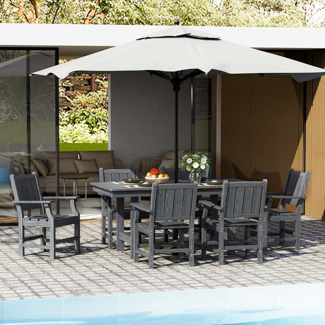grey patio dining set with umbrella HDPE Outdoor Dining Set, 7-Piece,Gray