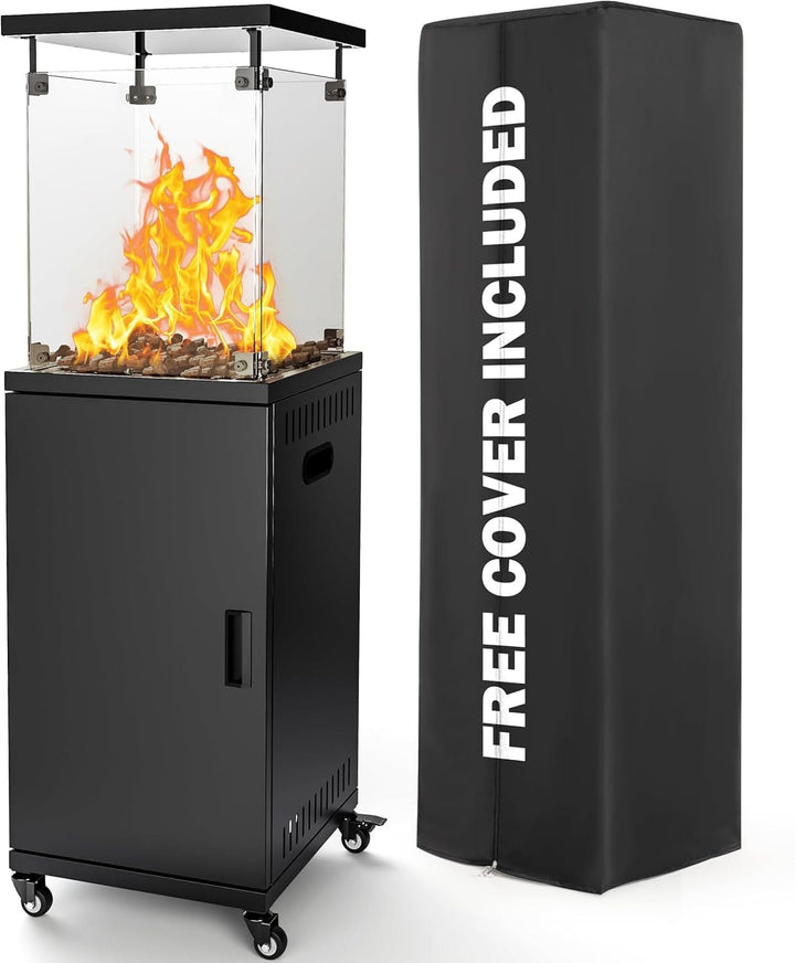 Pamapic 41000 BTU Propane Patio Heater with Tempered Glass Tube & Lockable Wheels