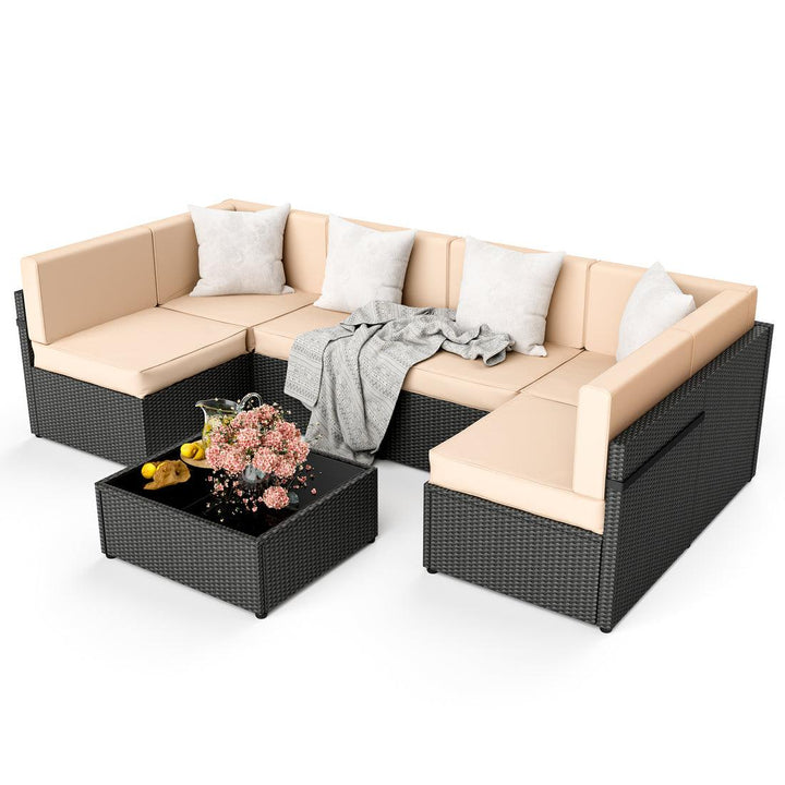 Pamapic Rattan Outdoor Sectional Sofa Set  (7 Pieces)