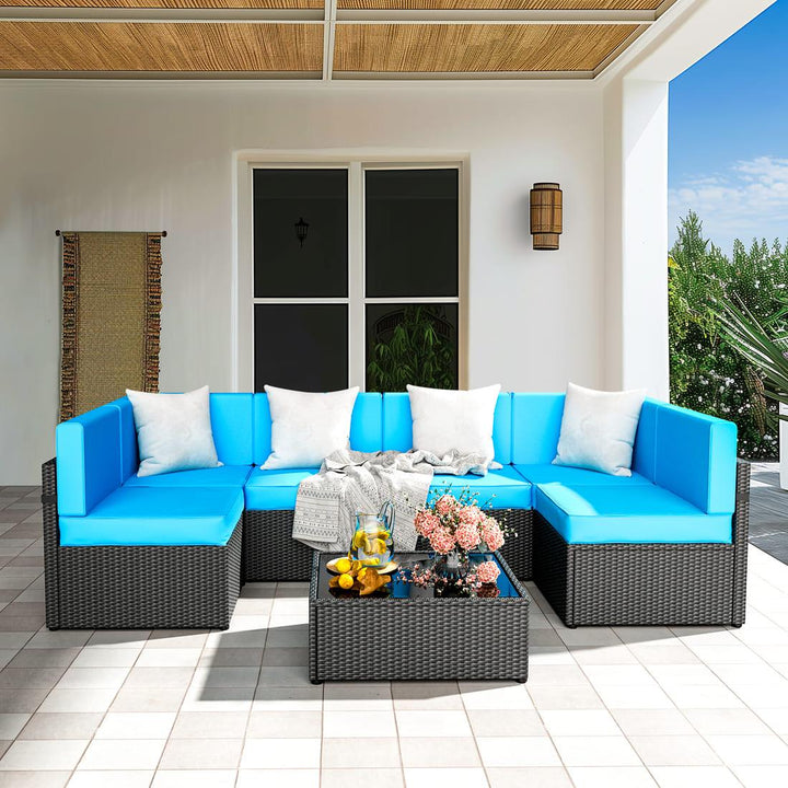 Pamapic Rattan Outdoor Sectional Sofa Set  (7 Pieces)