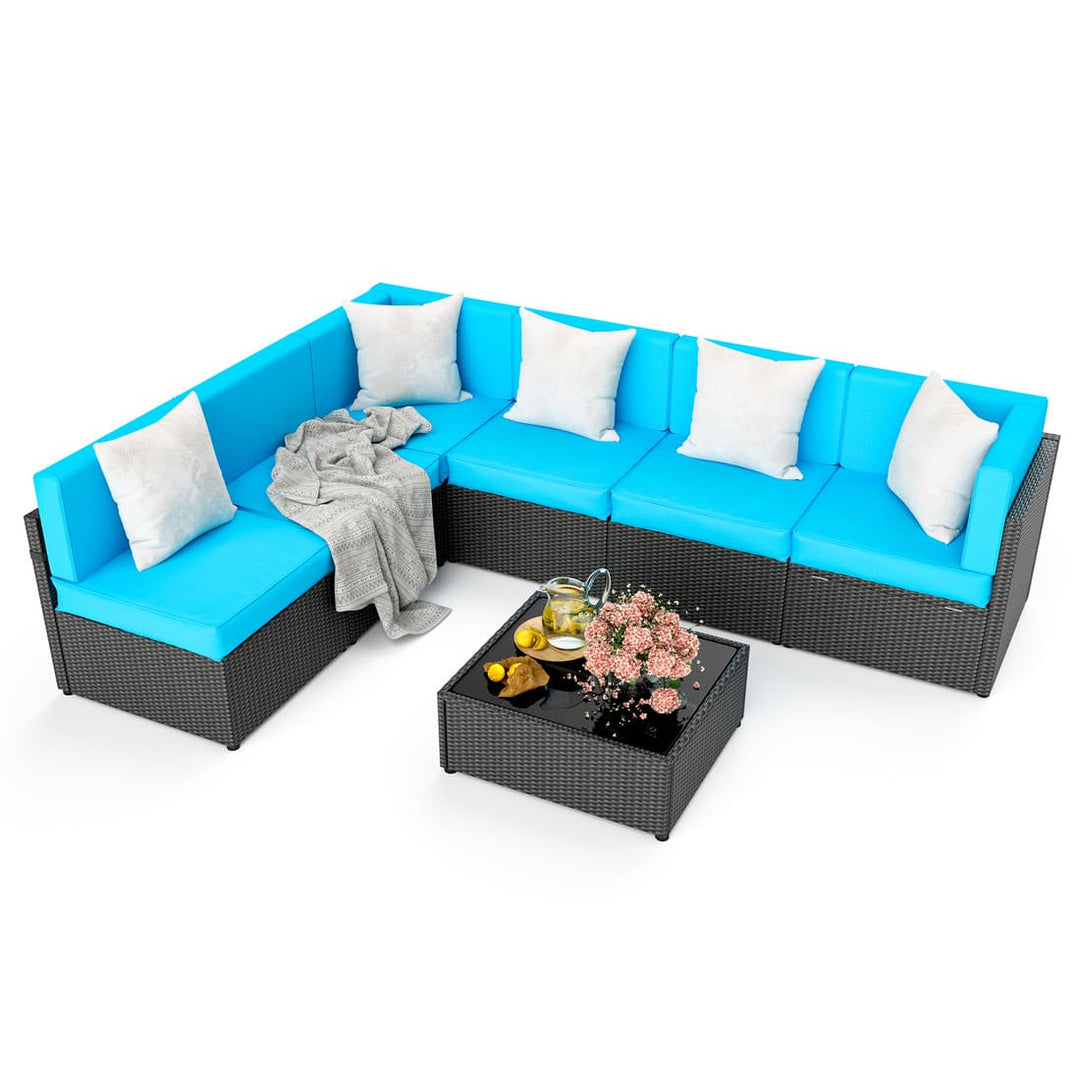 Pamapic Rattan Outdoor Sectional Couch Set  (7 Pieces)
