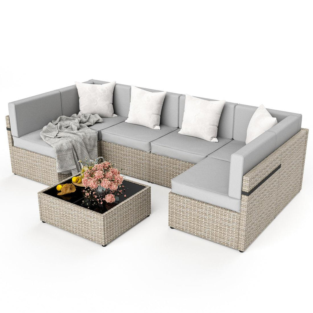 Pamapic Rattan Outdoor Sectional Sofa Set  (7 Pieces)