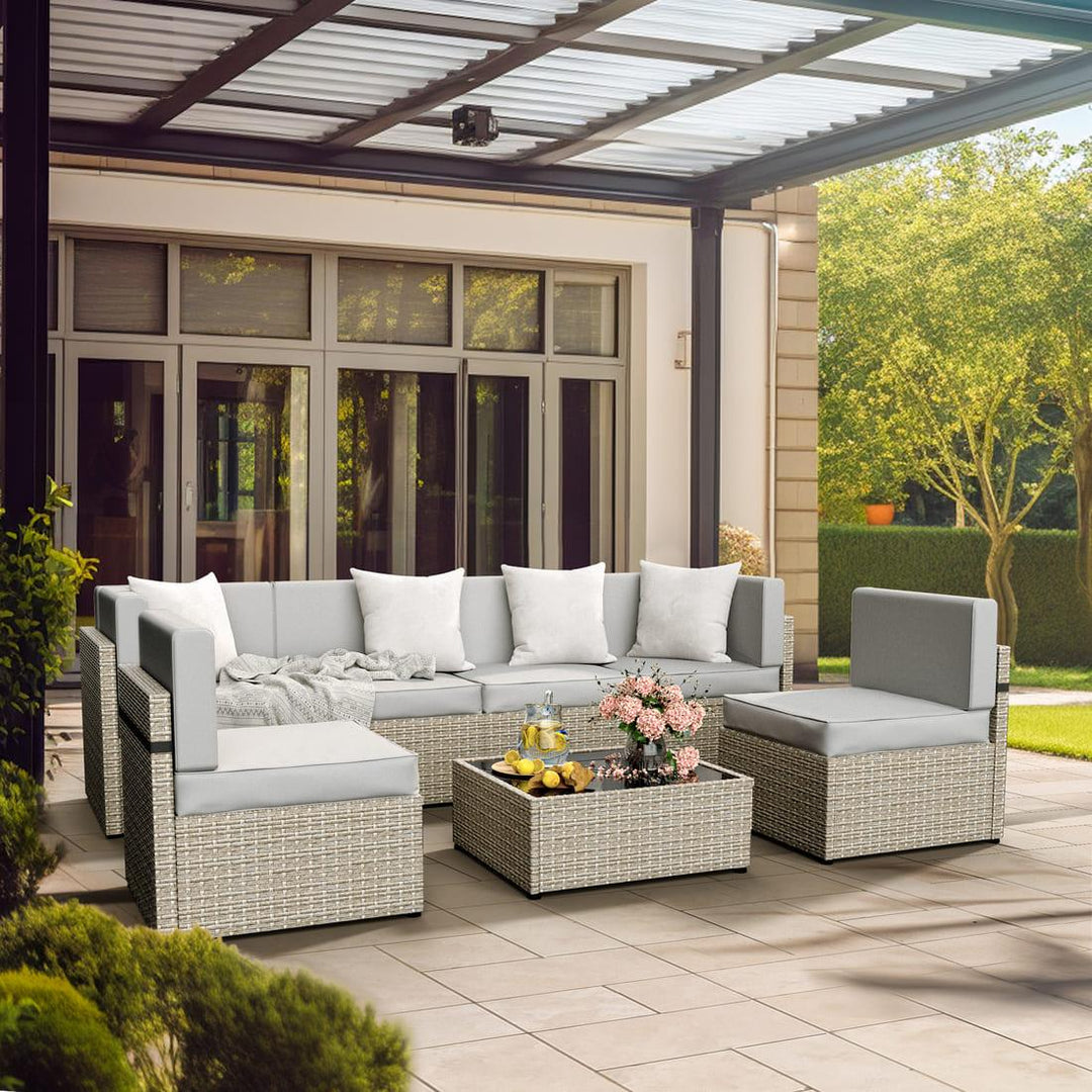 Pamapic Rattan Outdoor Sectional Sofa Set  (7 Pieces)