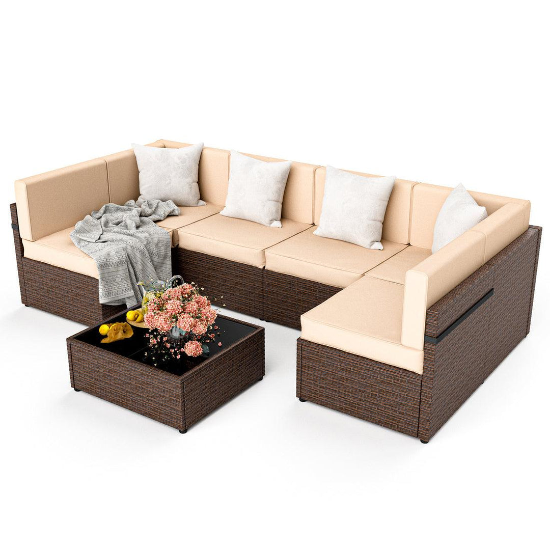 Pamapic Rattan Outdoor Sectional Sofa Set  (7 Pieces)