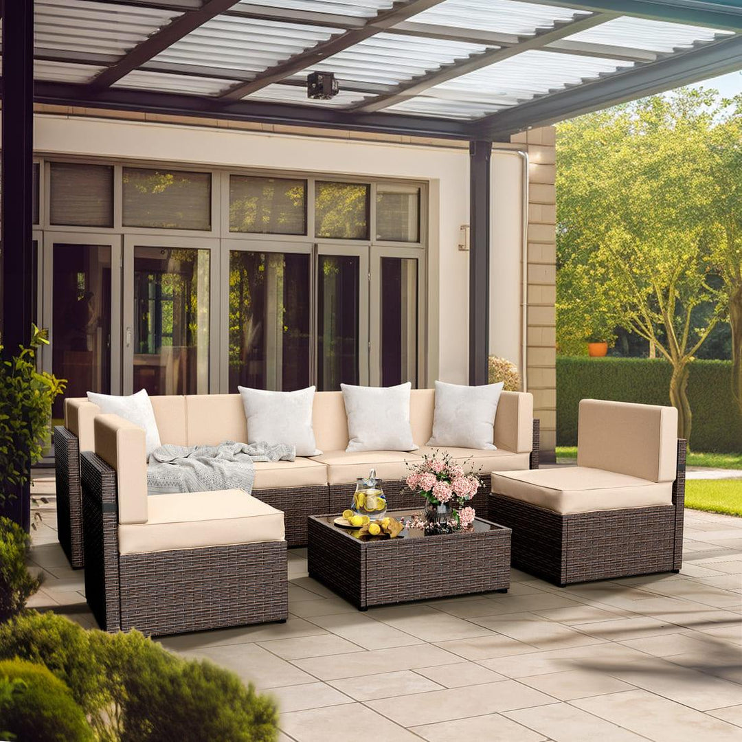 Pamapic Rattan Outdoor Sectional Sofa Set  (7 Pieces)