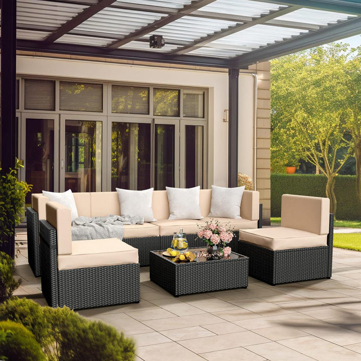 Pamapic Rattan Outdoor Sectional Sofa Set  (7 Pieces)