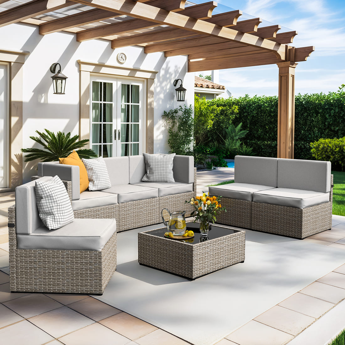 Rattan Outdoor Sectional Couch Set | 7-Piece | Pamapic