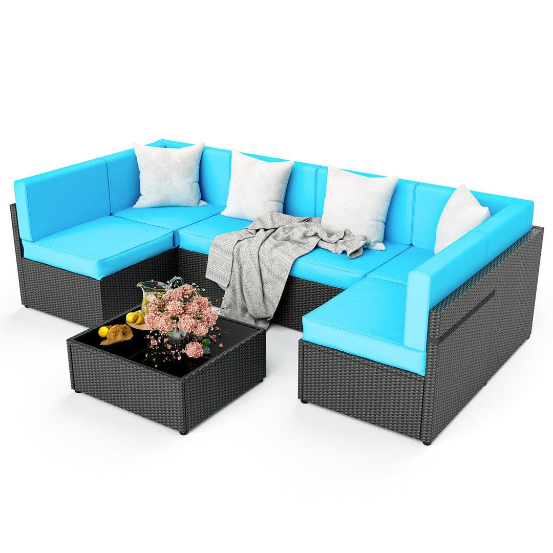 Pamapic Rattan Outdoor Sectional Sofa Set  (7 Pieces)