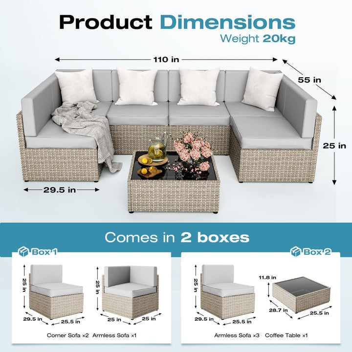 Pamapic Rattan Outdoor Sectional Couch Set  (7 Pieces)