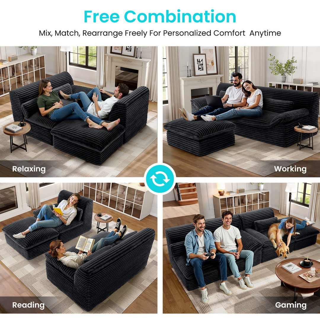 Pamapic 100" Boneless Cloud Couch with Comfy Corduroy Fabric & Double-Layer Thickened Deep Seat