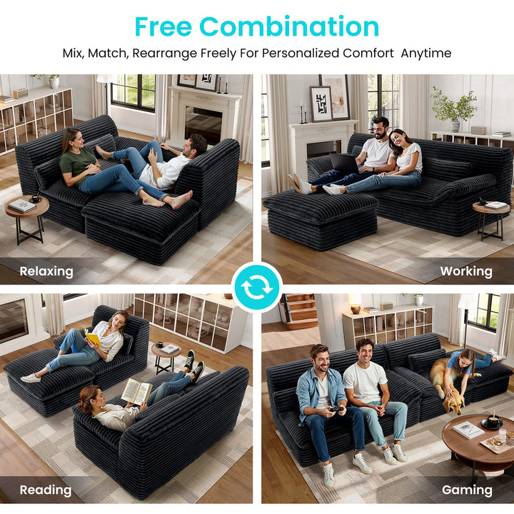 Pamapic 100" Boneless Cloud Couch with Comfy Corduroy Fabric & Double-Layer Thickened Deep Seat