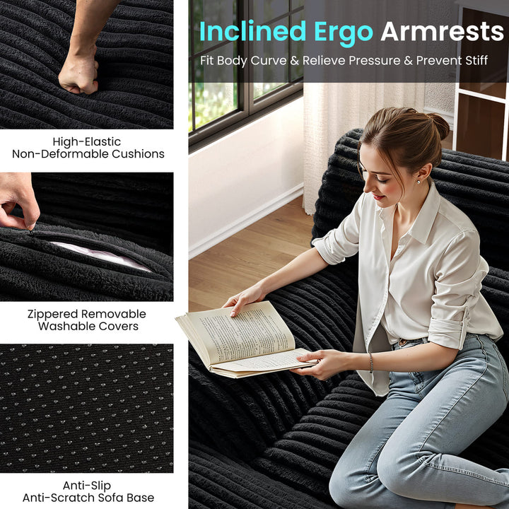 Pamapic 100" Boneless Cloud Couch with Comfy Corduroy Fabric & Double-Layer Thickened Deep Seat