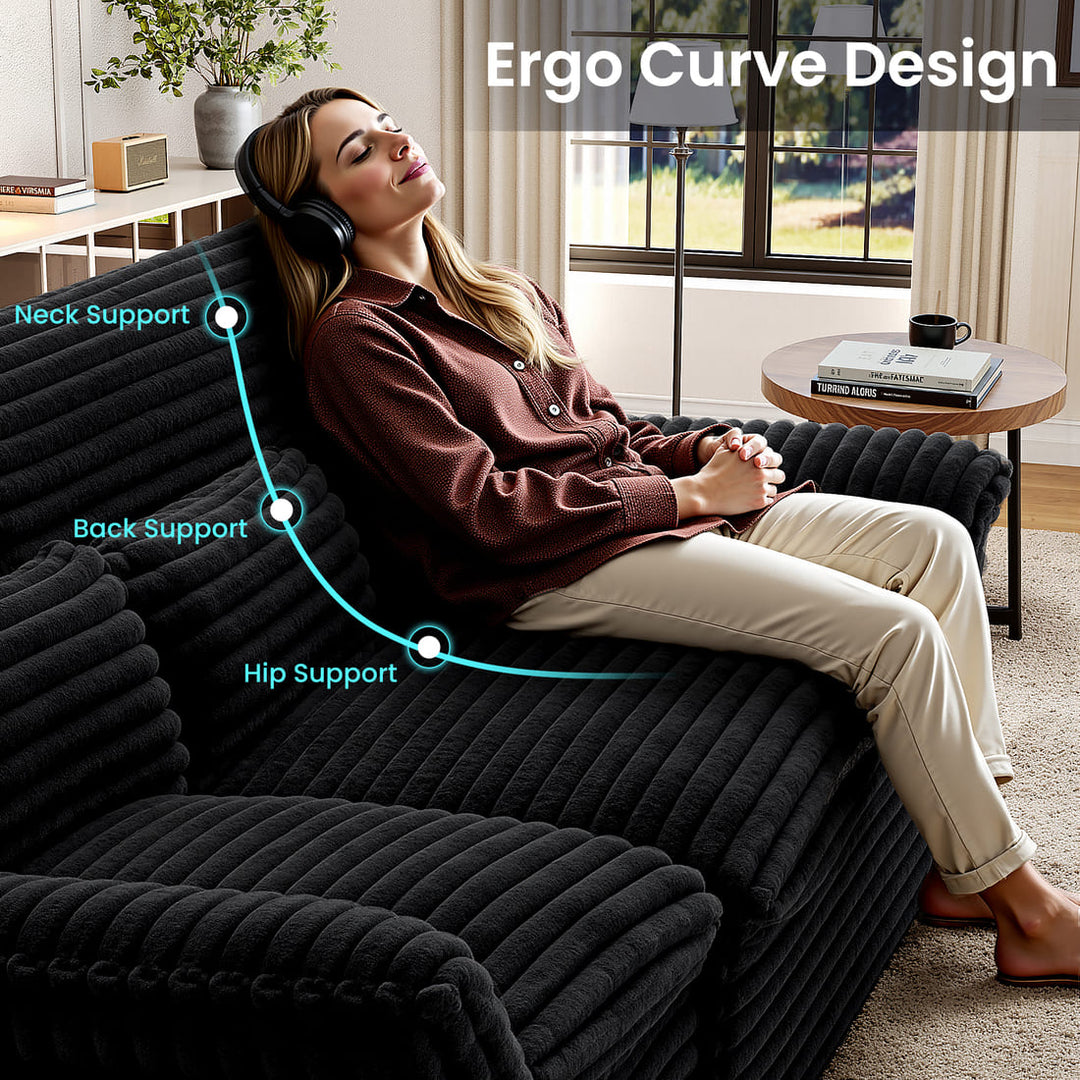Pamapic 100" Boneless Cloud Couch with Comfy Corduroy Fabric & Double-Layer Thickened Deep Seat