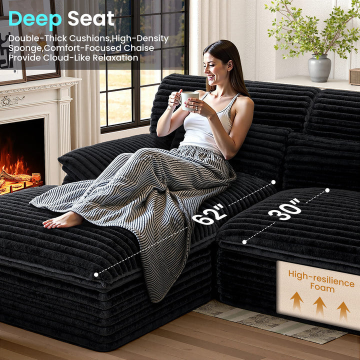 Pamapic 100" Boneless Cloud Couch with Comfy Corduroy Fabric & Double-Layer Thickened Deep Seat