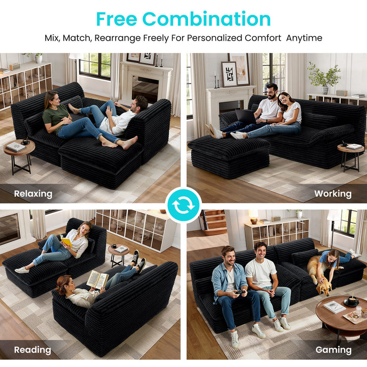 Pamapic 100" Boneless Cloud Couch with Comfy Corduroy Fabric & Double-Layer Thickened Deep Seat