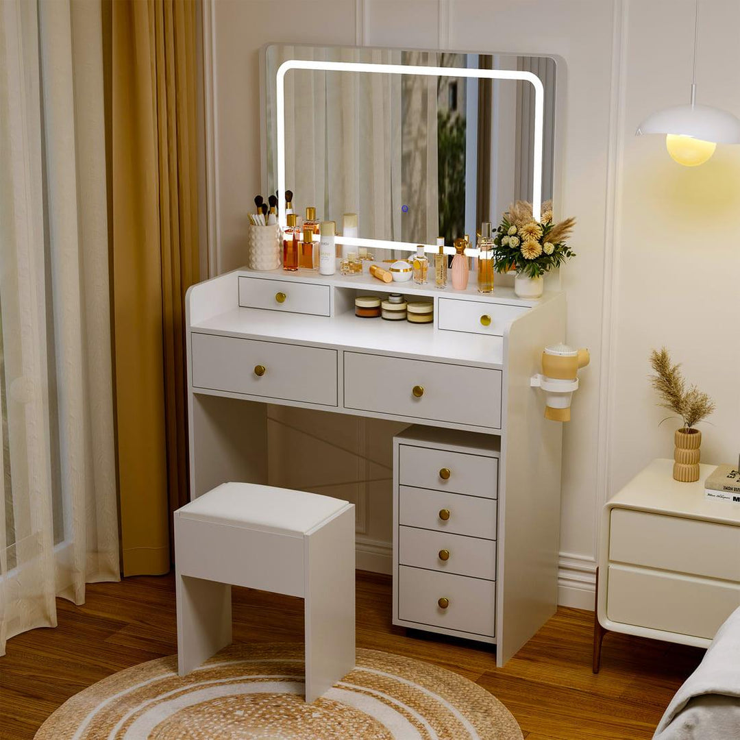 Pamapic 4-Drawer Vanity Desk with Rolling Cabinet