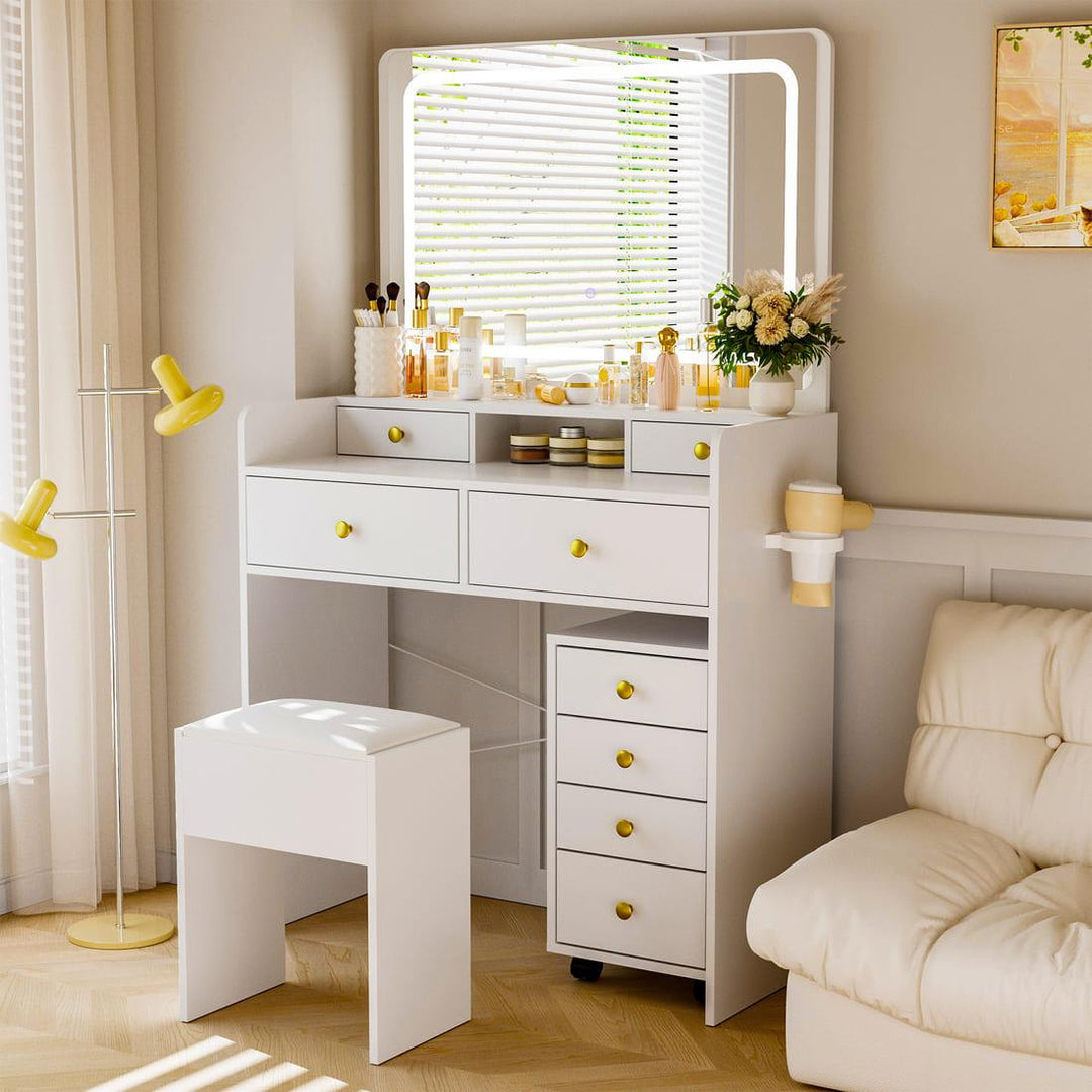 Pamapic 4-Drawer Vanity Desk with Rolling Cabinet