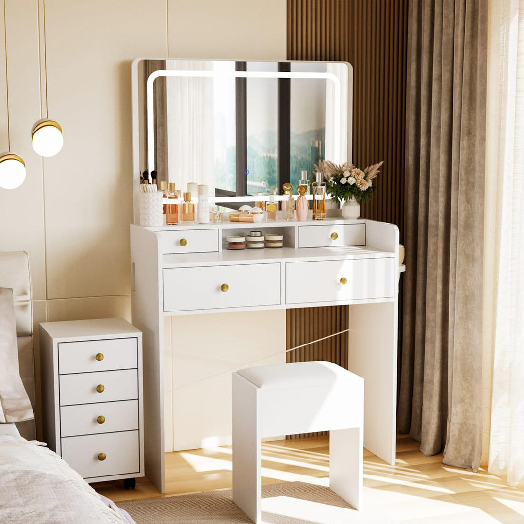 Pamapic 4-Drawer Vanity Desk with Rolling Cabinet