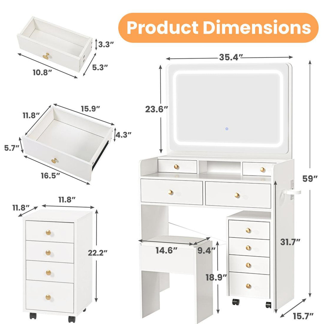 Pamapic 4-Drawer Vanity Desk with Rolling Cabinet