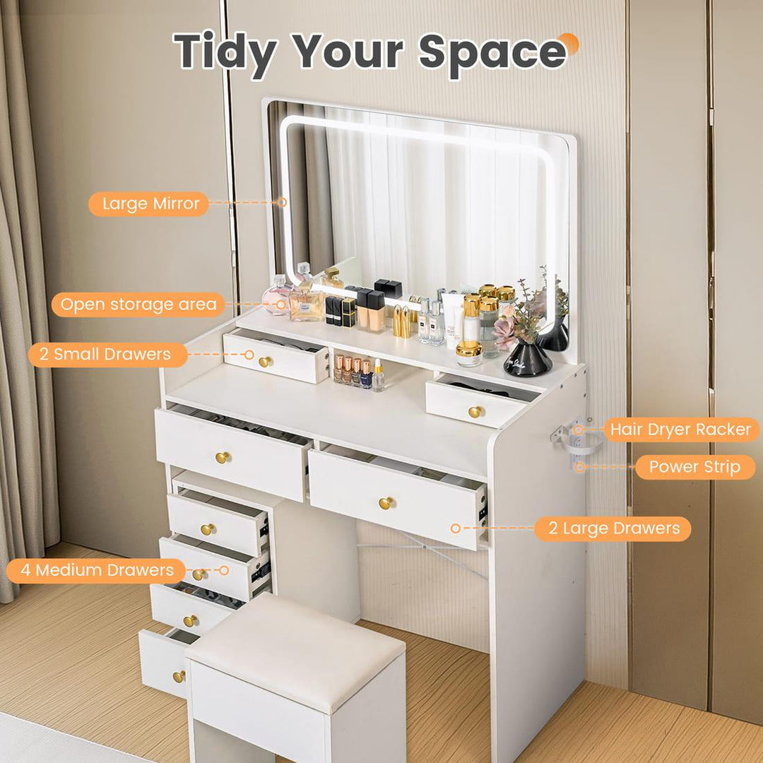 Pamapic 4-Drawer Vanity Desk with Rolling Cabinet