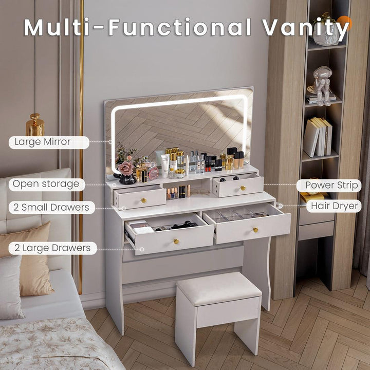 Pamapic 2-Drawer Vanity Desk with Hidden Storage Stool