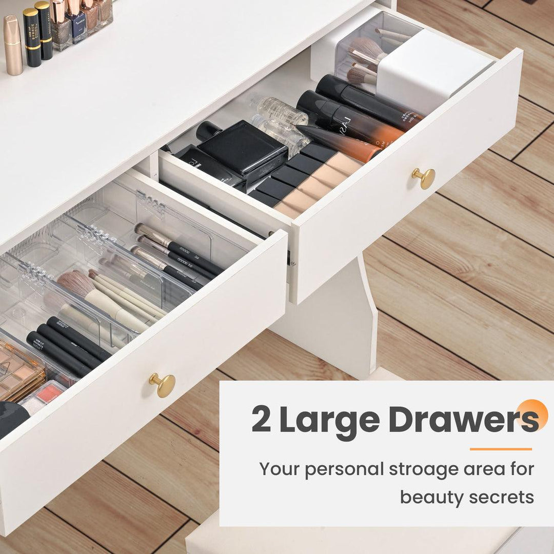 Pamapic 2-Drawer Vanity Desk with Hidden Storage Stool